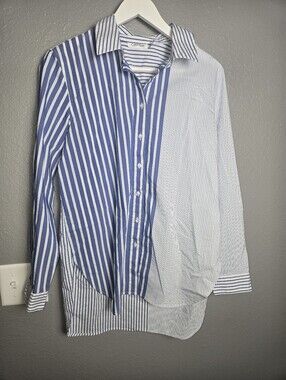 Calvin Klein Blue & White Mixed Striped Pattern Button Down Size Medium